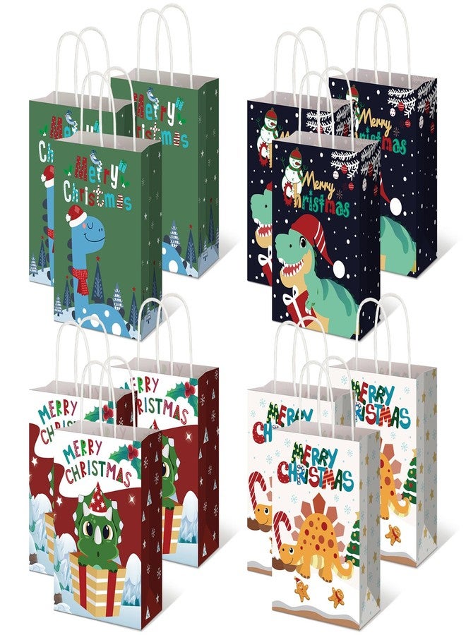 Trandraft 12 Pcs Christmas Small Gift Bags Pet Animal Christmas Kraft Paper Bags with Handles Heavy Duty Gift Packaging for Xmas Treats Goody Holiday Party Supplies Favors(Dinosaur) - Image 1